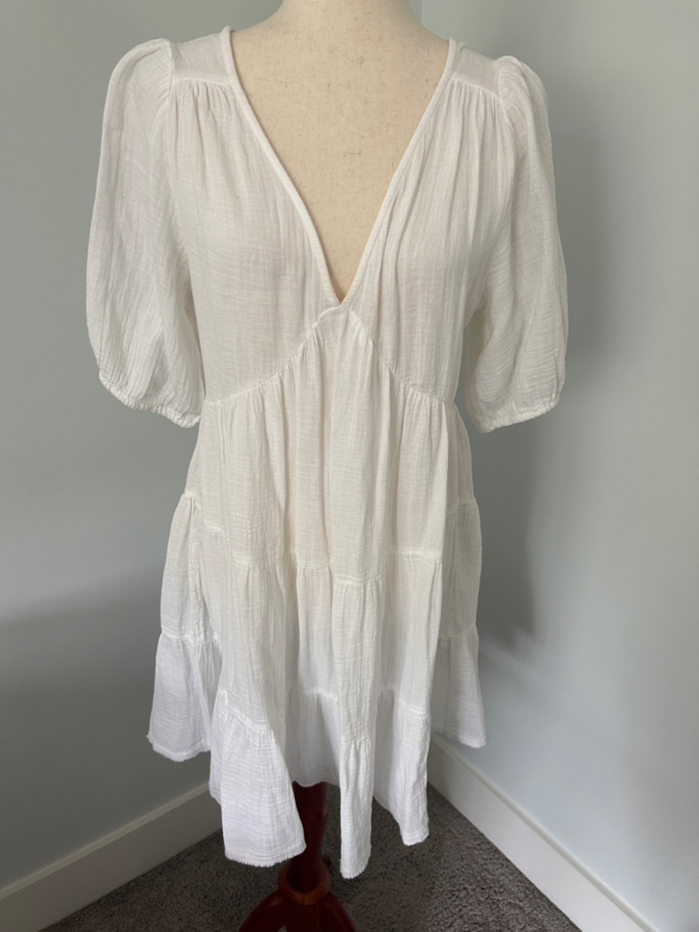NWT aerie White V-Neck Tiered Mini Dress